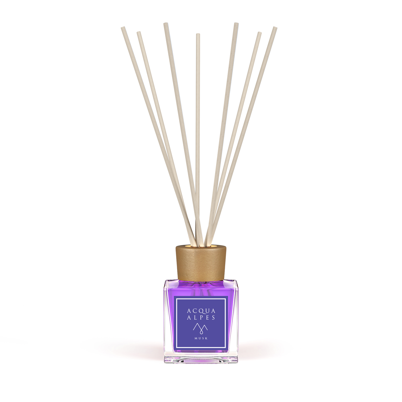 Acqua Alpes عطر منزلي فاخر Musk 200 مل مع غطاء ذهبي اللون وأعواد خشبية