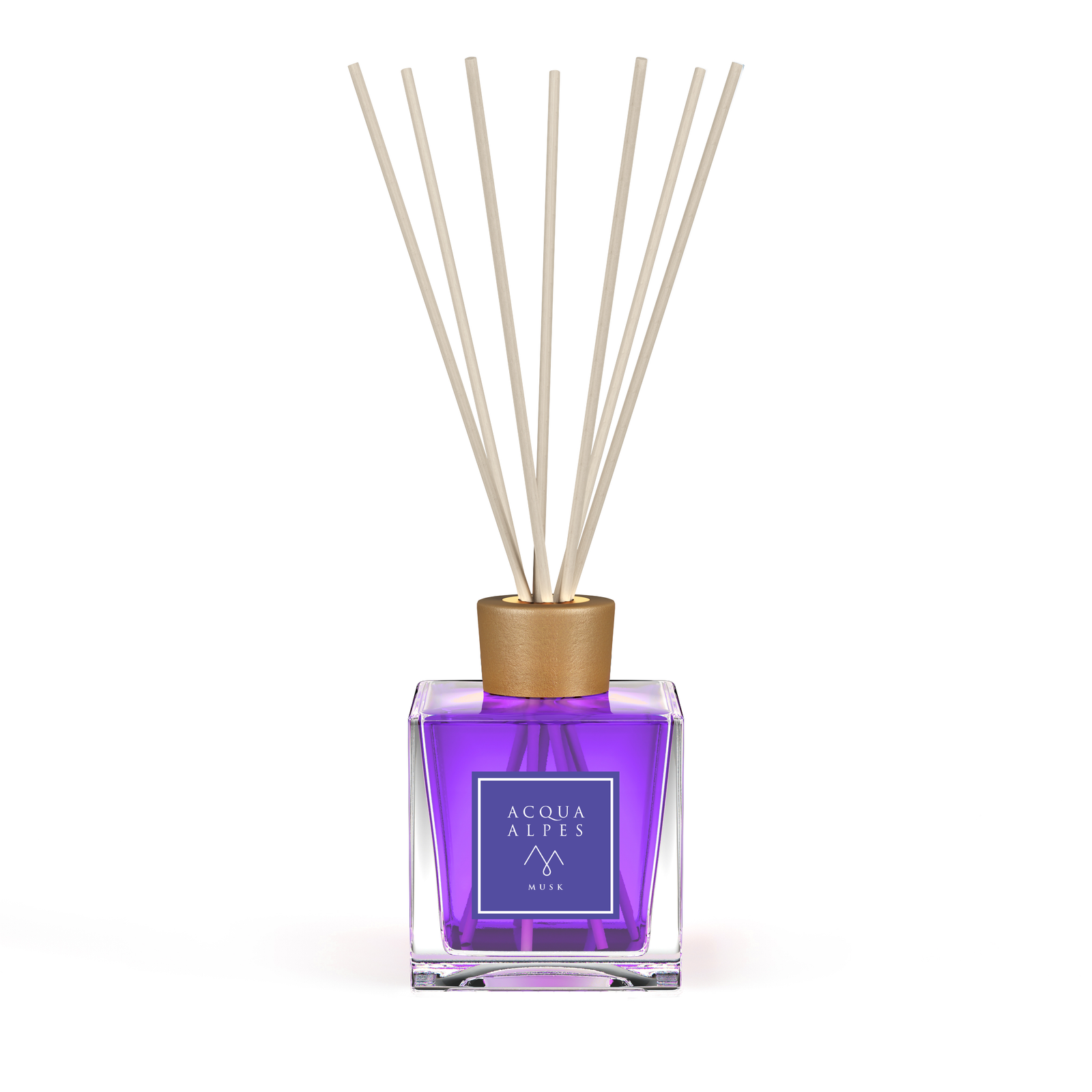 Acqua Alpes عطر منزلي فاخر Musk 500 مل مع غطاء ذهبي اللون وأعواد خشبية