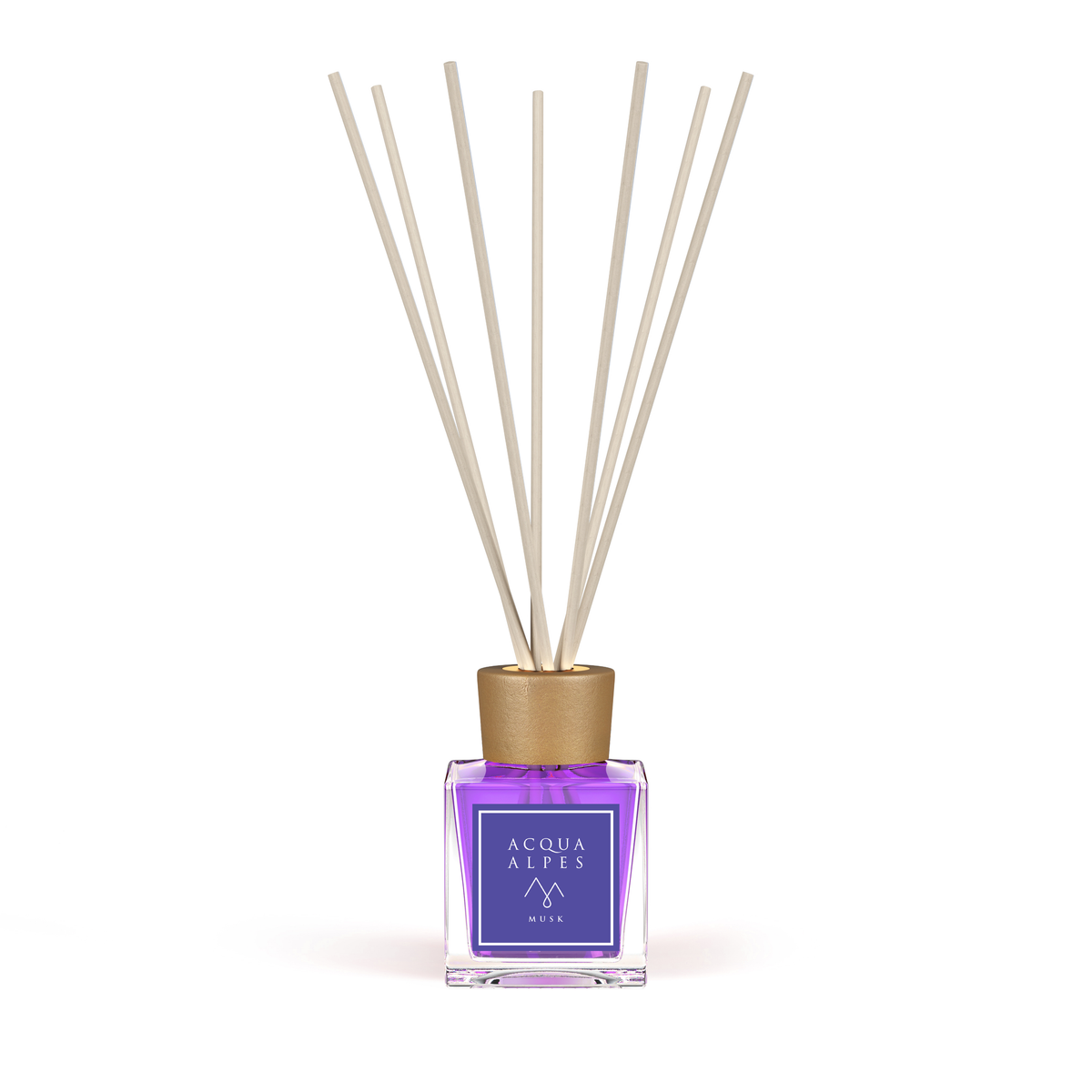 Acqua Alpes عطر منزلي فاخر Musk ‏200 مل مع غطاء ذهبي اللون وأعواد خشبية