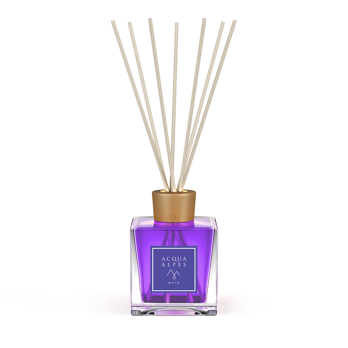 Acqua Alpes عطر منزلي فاخر Musk ‏500 مل مع غطاء ذهبي اللون وأعواد خشبية